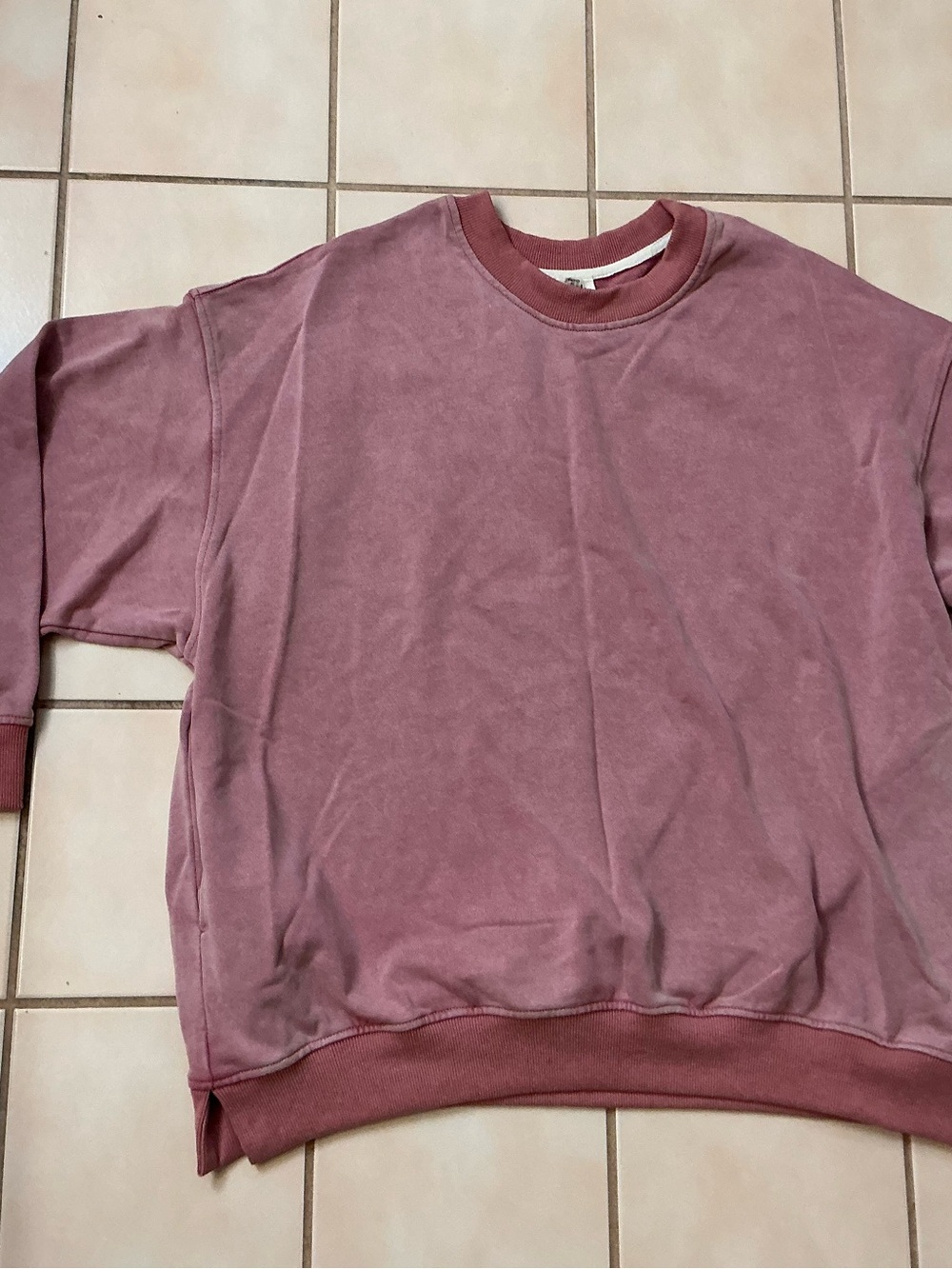POL Clothing Vintage Wash French Terry Sweatshirt W/ Pockets Sz S Dusty Pink